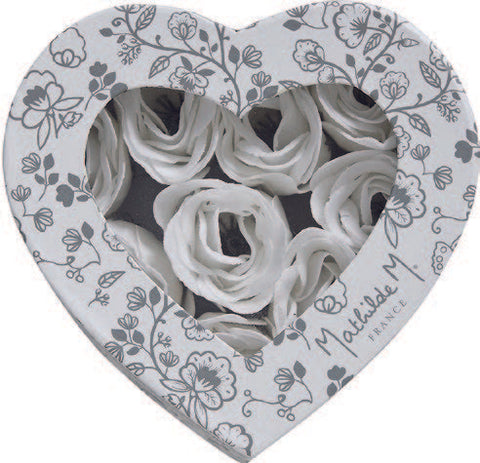 Heart-shaped box of soap leaves roses