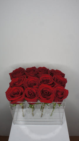 Dozen of Red Roses in Acrylic Box