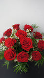 Dozen of Premium Red Roses in Black Glass Vase